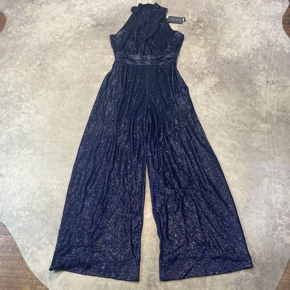 Rachel Zoe Jumpsuit Womens 8 Blue Sparkle Sleeveless Wide Leg Party Sleeveless
